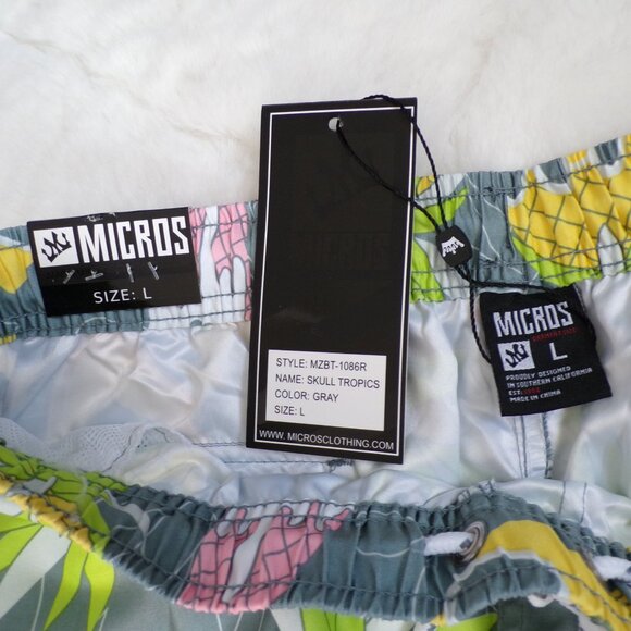 Micros Skull Pineapple Avocado Ice Cream Swim Trunks, Mesh Pockets Drawstring - Picture 5 of 11